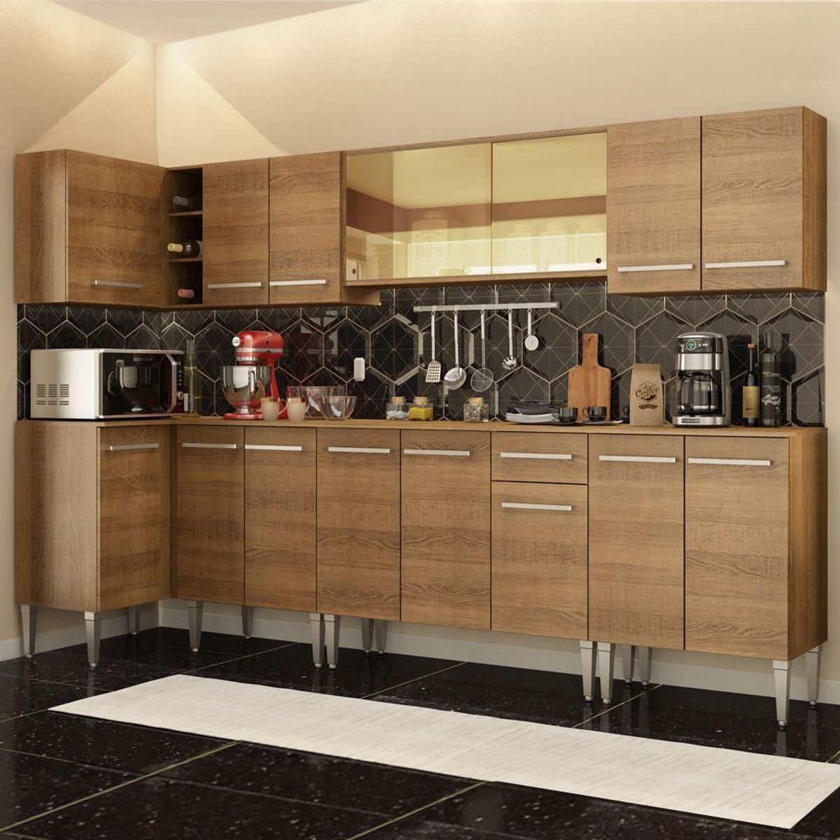 MADESA - Cocina Integral de Esquina Emilly Mega 3.60 m Marrón