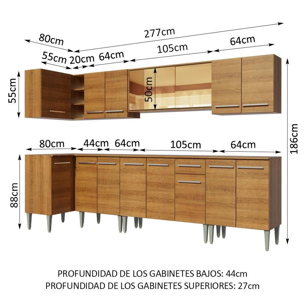 MADESA - Cocina Integral de Esquina Emilly Mega 3.60 m Marrón