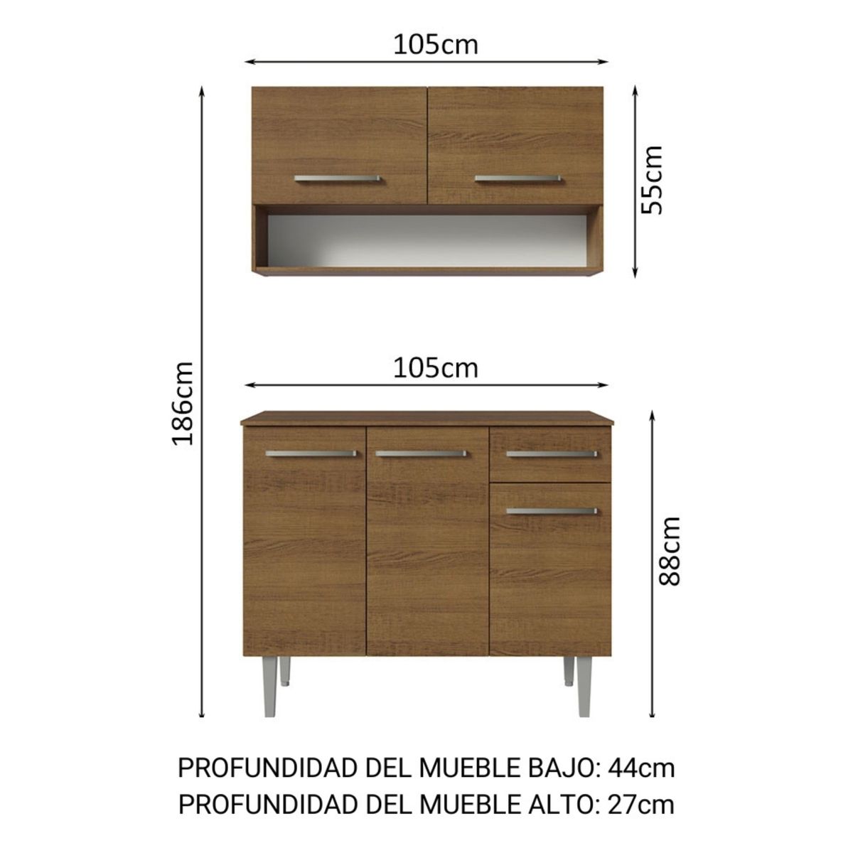 MADESA - Cocina Integral Compacta Emilly 1.05 m Marrón 03