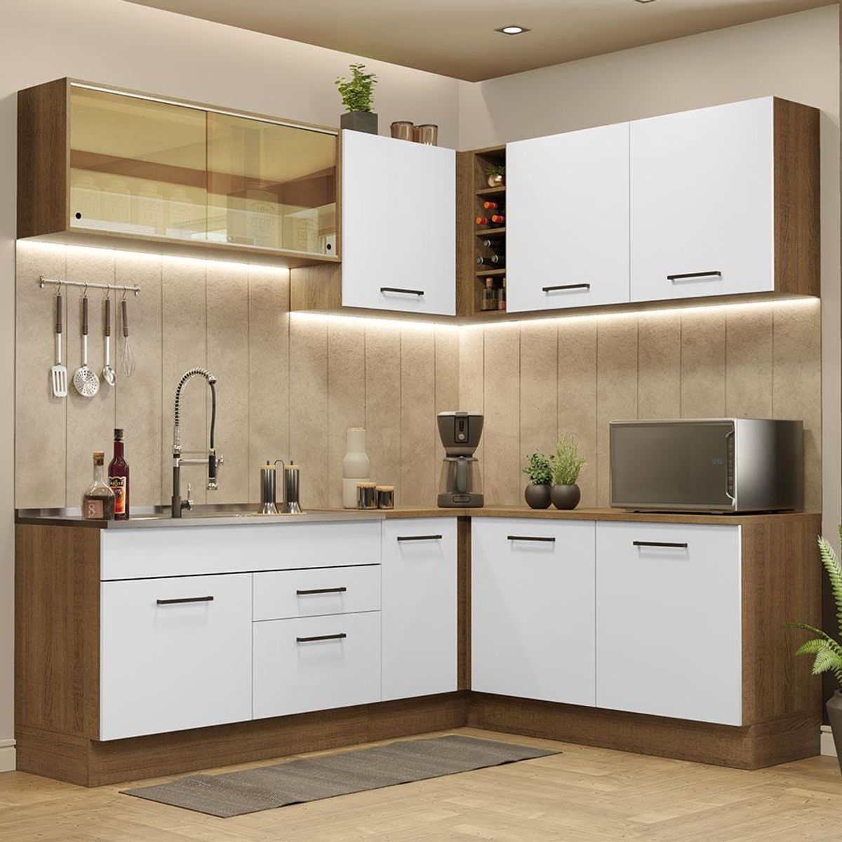 MADESA - Cocina Integral de Esquina Agata 3.90 m Marrón/Blanco 01
