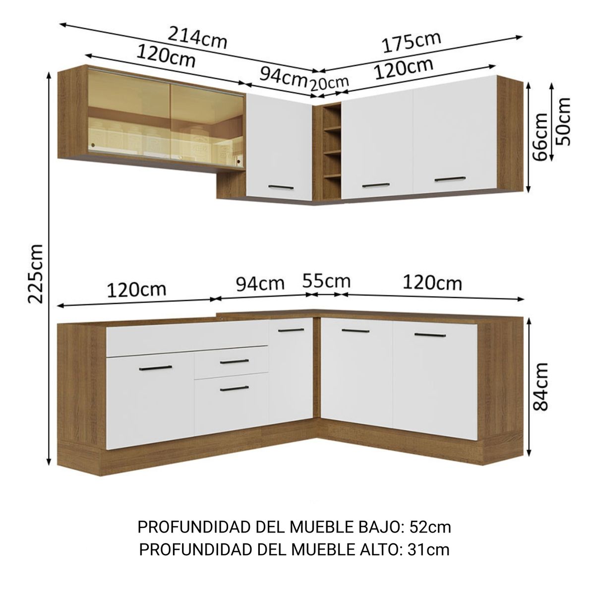 MADESA - Cocina Integral de Esquina Agata 3.90 m Marrón/Blanco 01