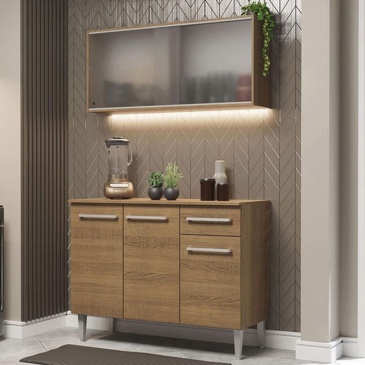 MADESA - Cocina Integral Compacta Emilly 1.05 Metros Marrón