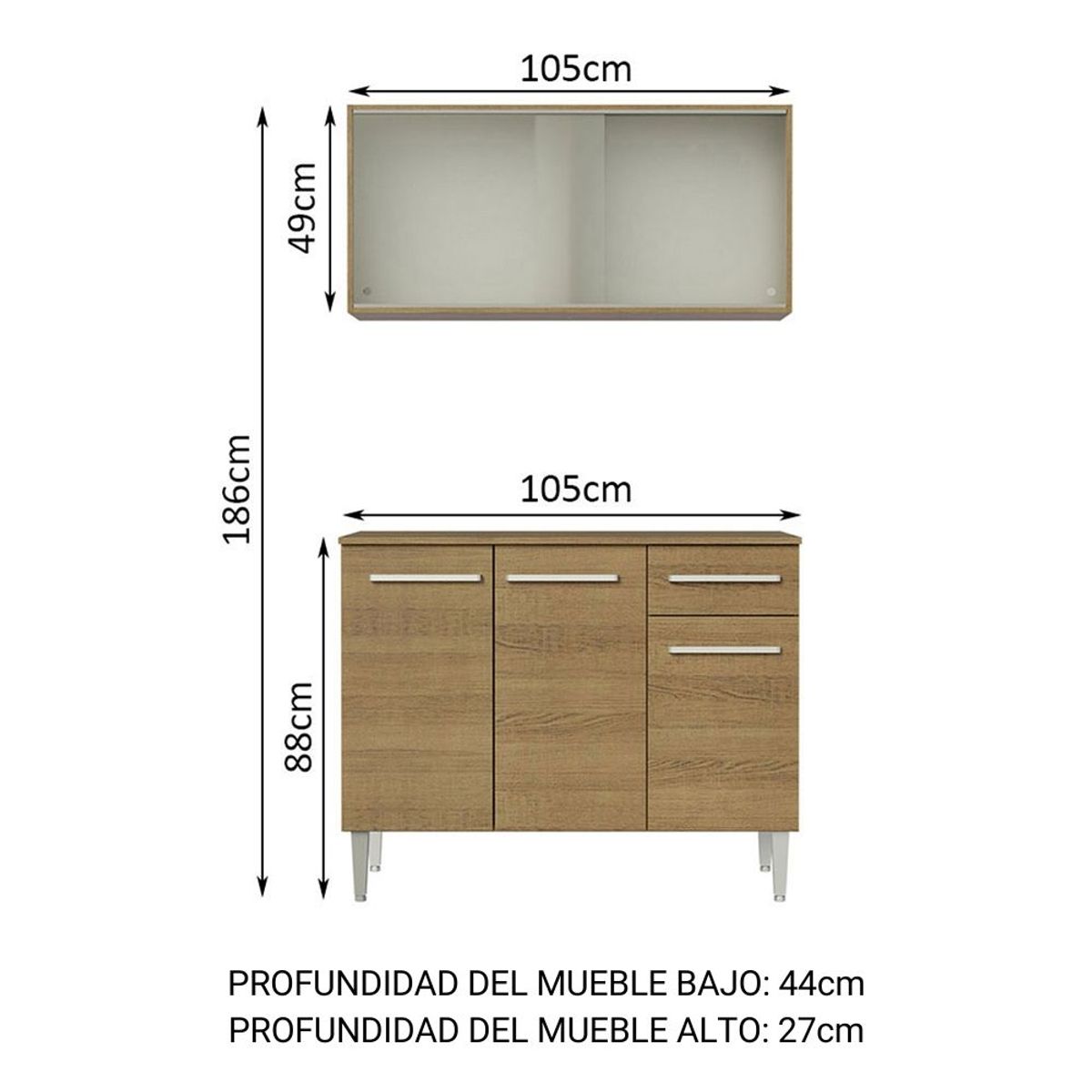MADESA - Cocina Integral Compacta Emilly 1.05 Metros Marrón