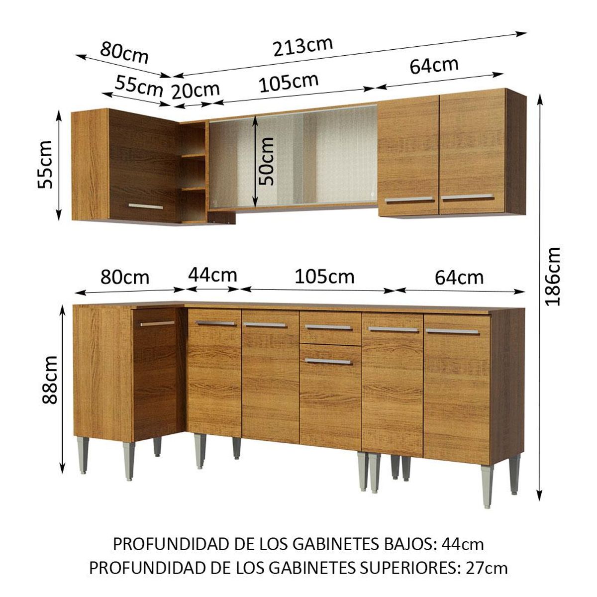 MADESA - Cocina Integral de Esquina Emilly Point 2.90 m Marrón