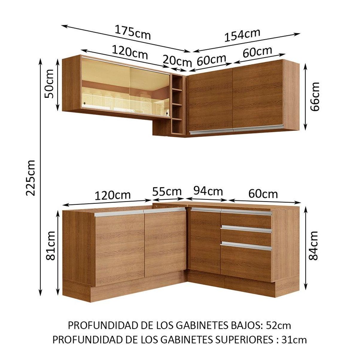 MADESA - Cocina Integral de Esquina Glamy 3.30 m Marrón 02