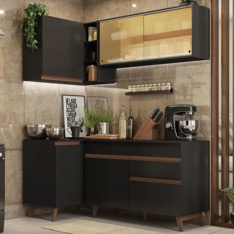 MADESA - Cocina Integral de Esquina Reims 260 m con Encimera 01 Negr - Negro