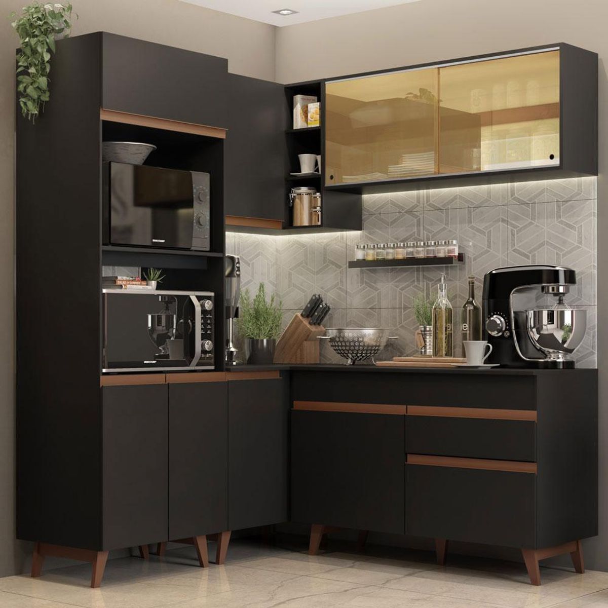 MADESA - Cocina Integral de Esquina Reims 3.30 m con Encimera Negro 01