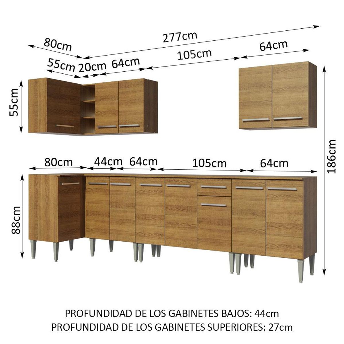 MADESA - Cocina Integral de Esquina Emilly Rock 3.60 m Marrón