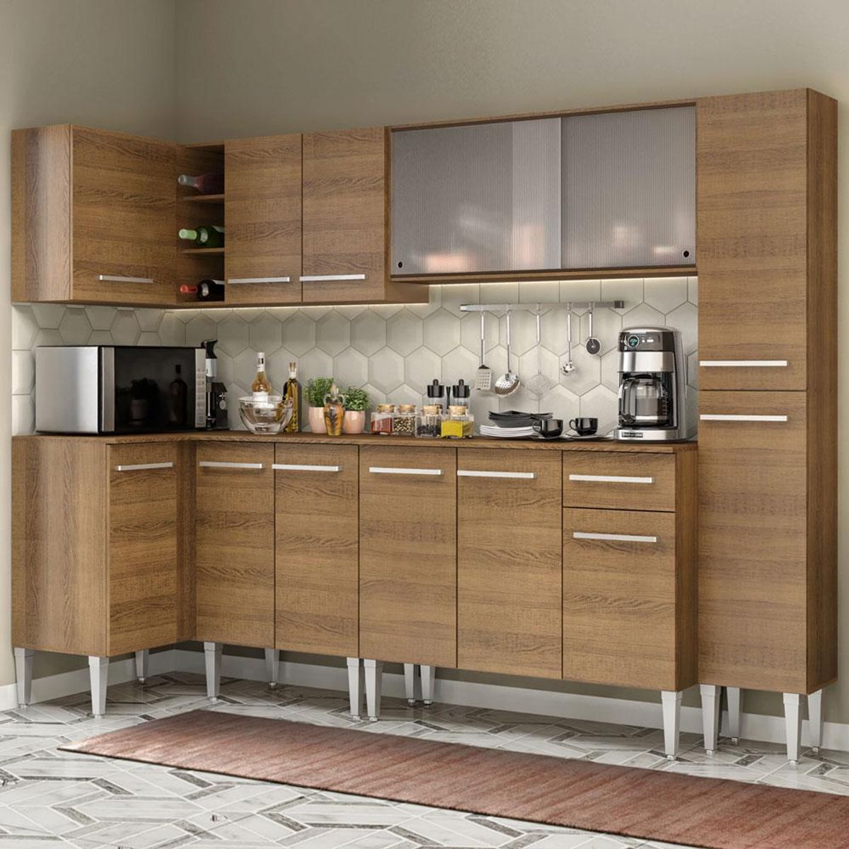 MADESA - Cocina Integral de Esquina Emilly Space 3.25 m Marrón
