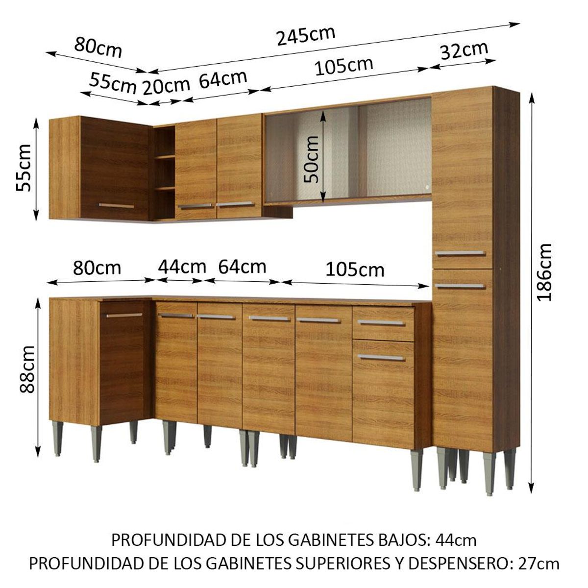 MADESA - Cocina Integral de Esquina Emilly Space 3.25 m Marrón