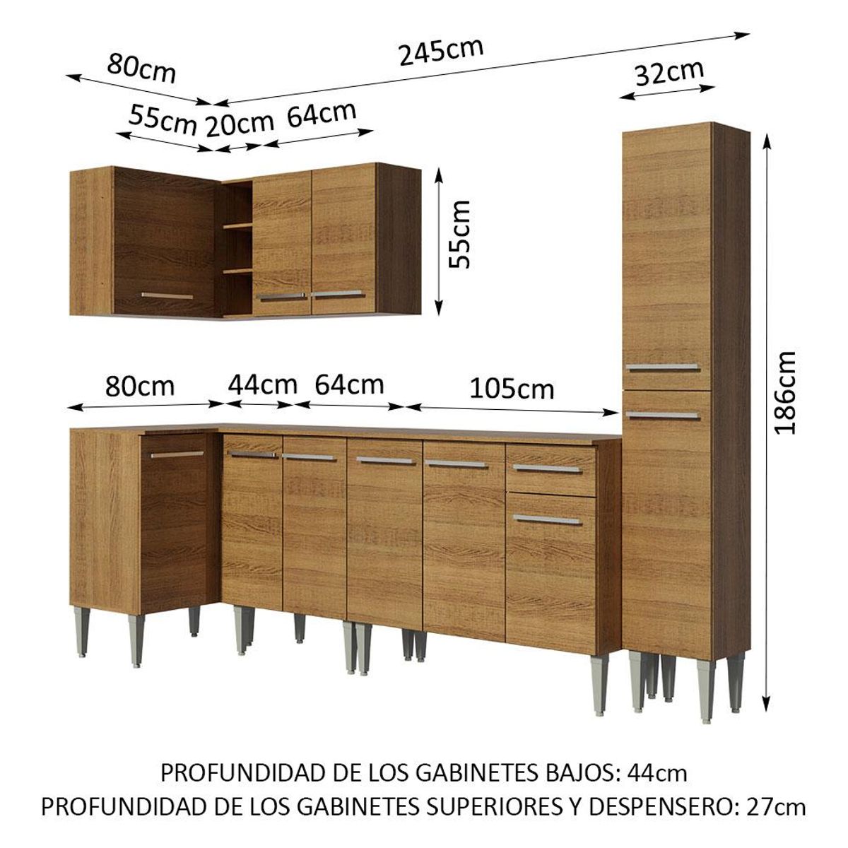 MADESA - Cocina Integral de Esquina Emilly Water 3.25 m Marrón