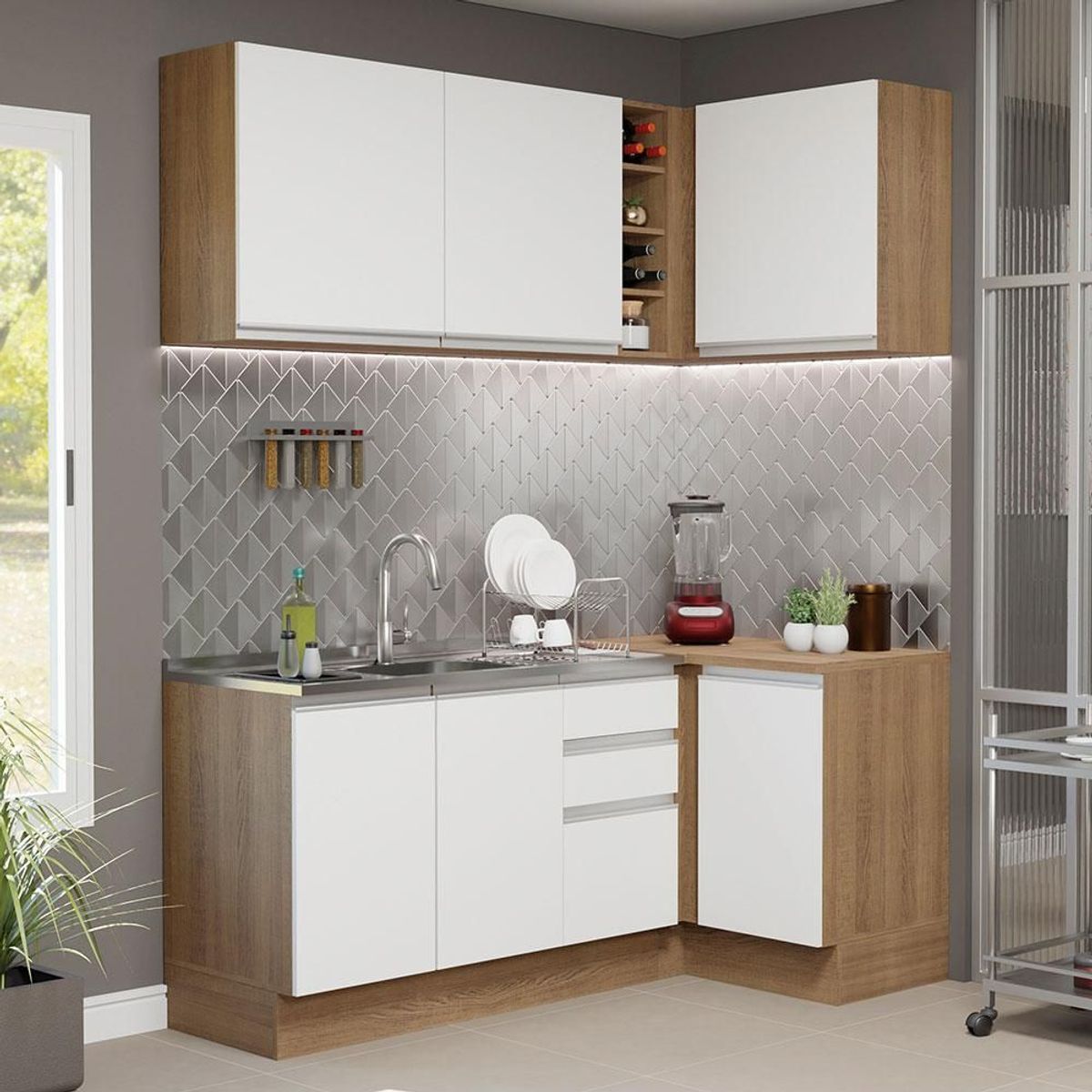MADESA - Cocina Integral de Esquina Glamy 2.70 m Marrón/Blanco 01