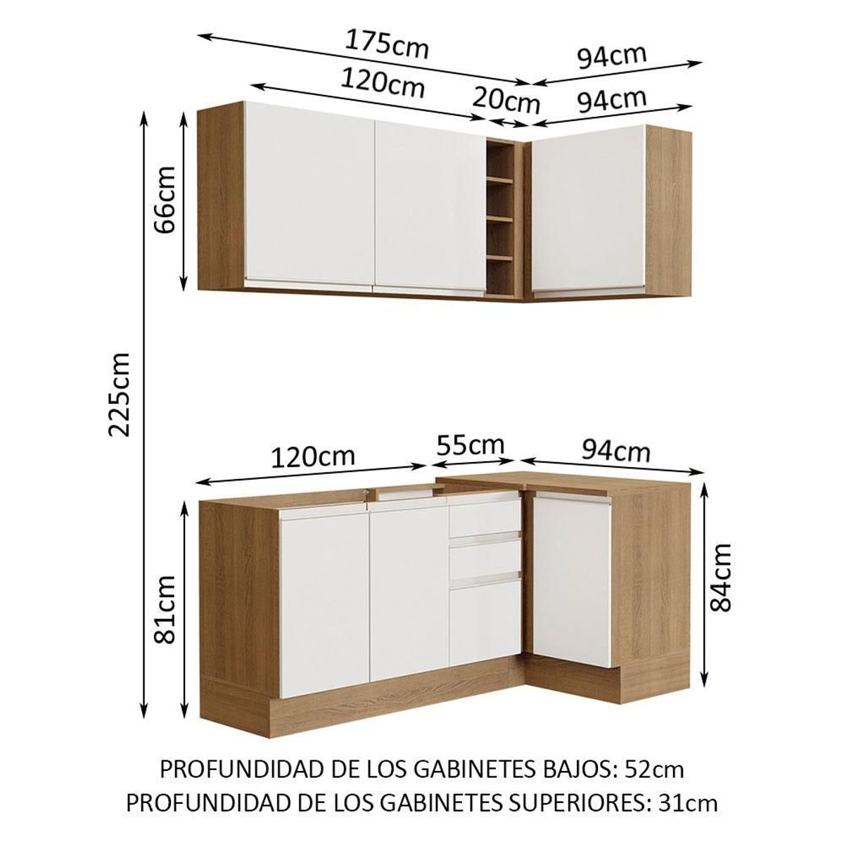 MADESA - Cocina Integral de Esquina Glamy 2.70 m Marrón/Blanco 01