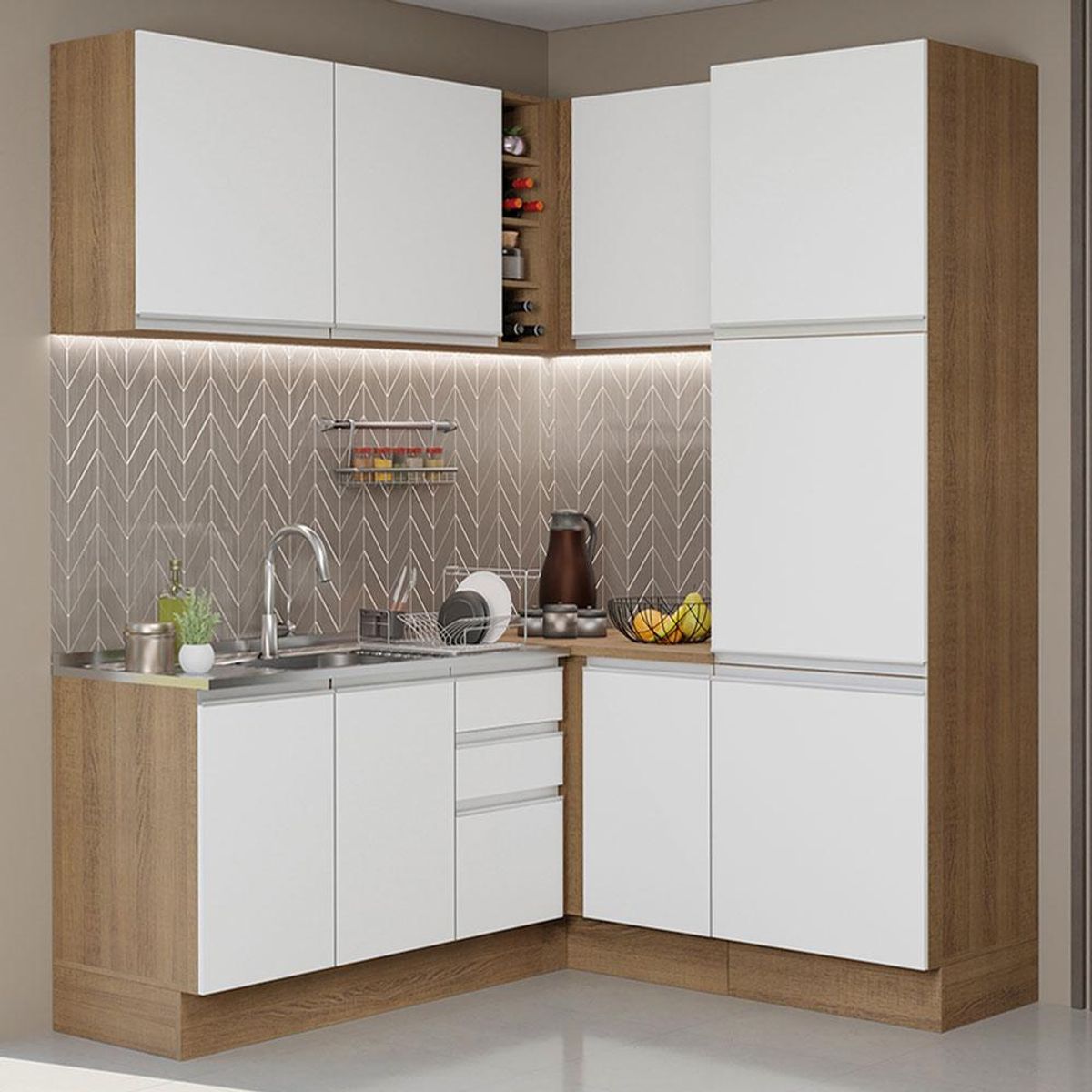 MADESA - Cocina Integral de Esquina Glamy 3.30 m Marrón/Blanco 01