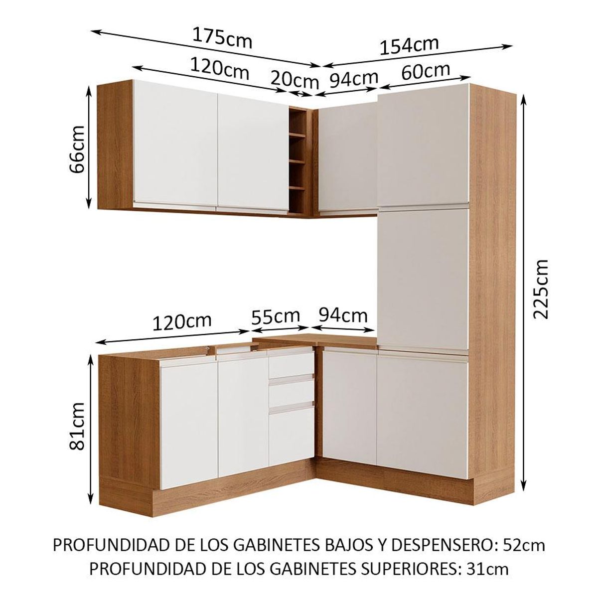 MADESA - Cocina Integral de Esquina Glamy 3.30 m Marrón/Blanco 01
