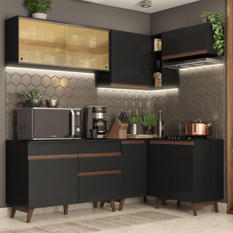 MADESA - Cocina Integral de Esquina Reims 330 m con Encimera 02 Negr - Negro