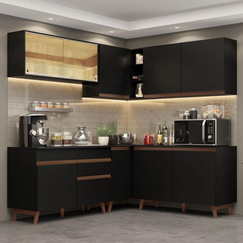 MADESA - Cocina Integral de Esquina Reims 380 m con Encimera 01 Negr - Negro