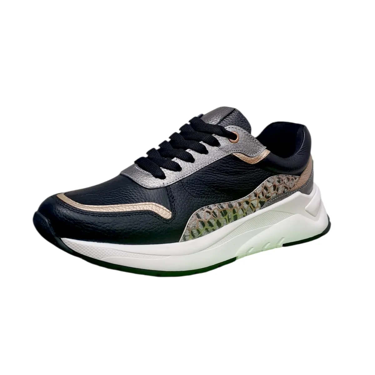EVEGONZ - Tenis Deportivo Negro Zapato de Cuero Para Mujer