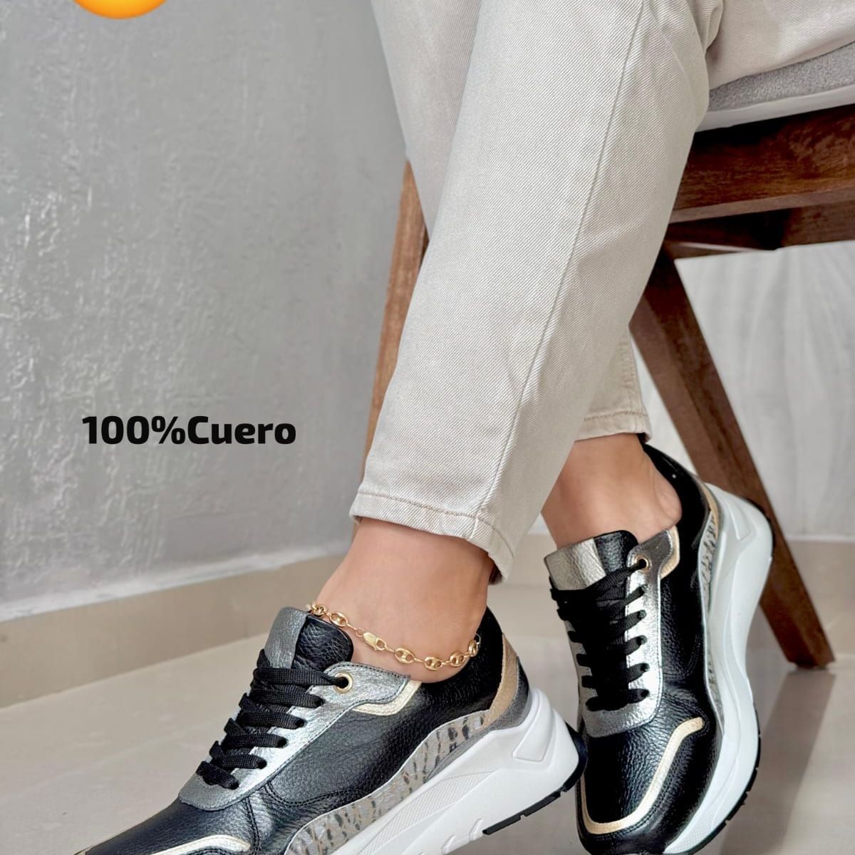 EVEGONZ - Tenis Deportivo Negro Zapato de Cuero Para Mujer