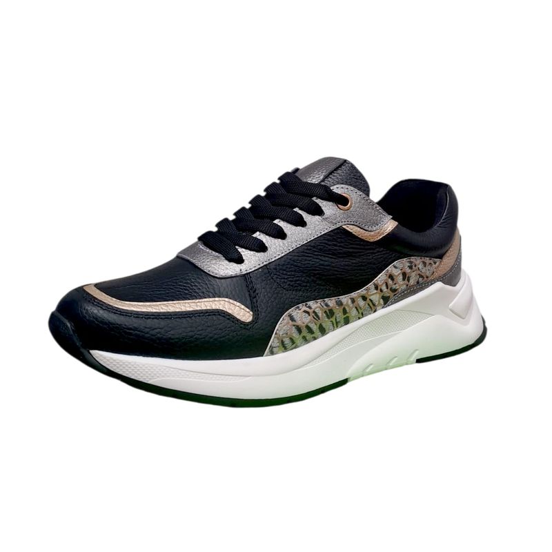 EVEGONZ - Tenis Deportivo Negro Zapato de Cuero Para Mujer