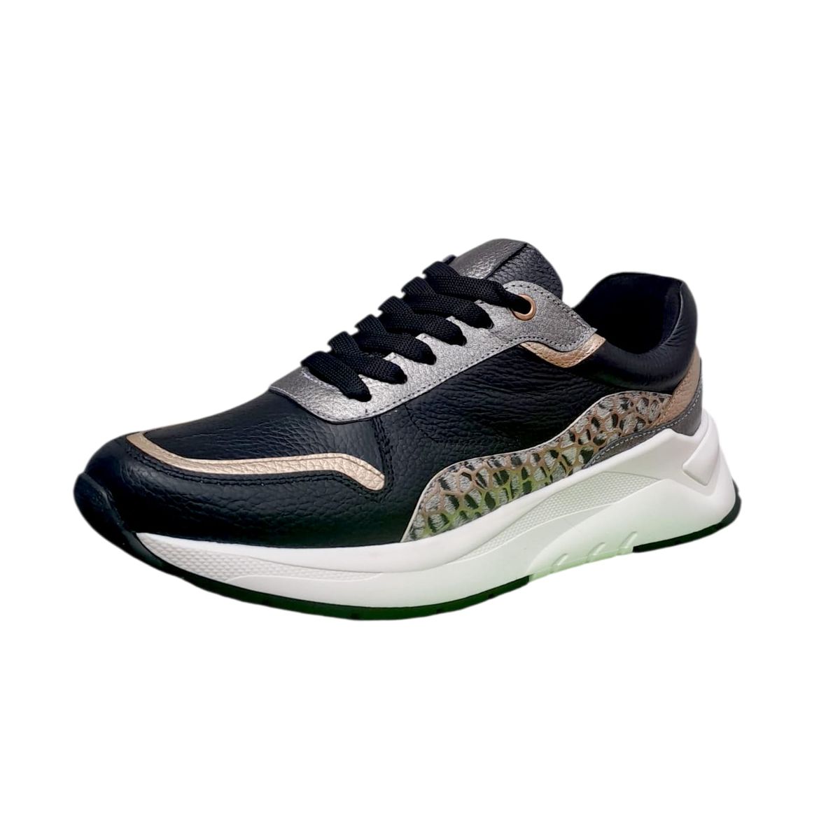 EVEGONZ - Tenis Deportivo Negro Zapato de Cuero Para Mujer