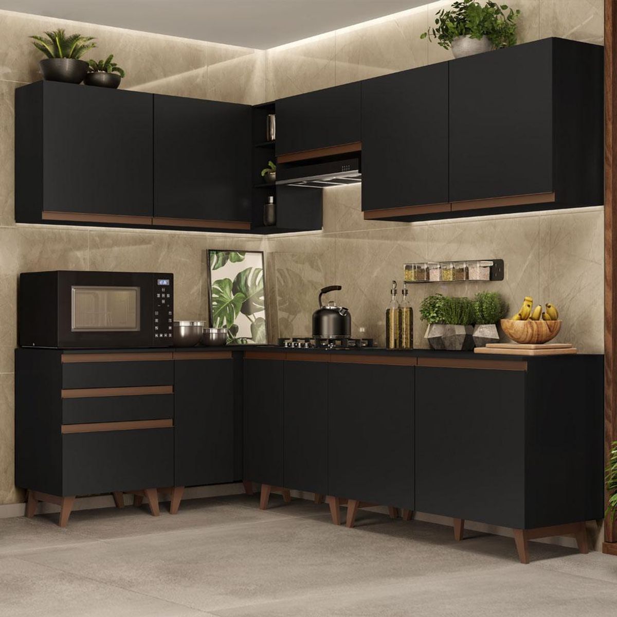 MADESA - Cocina Integral de Esquina Reims 3.90 m con Encimera Negro 02