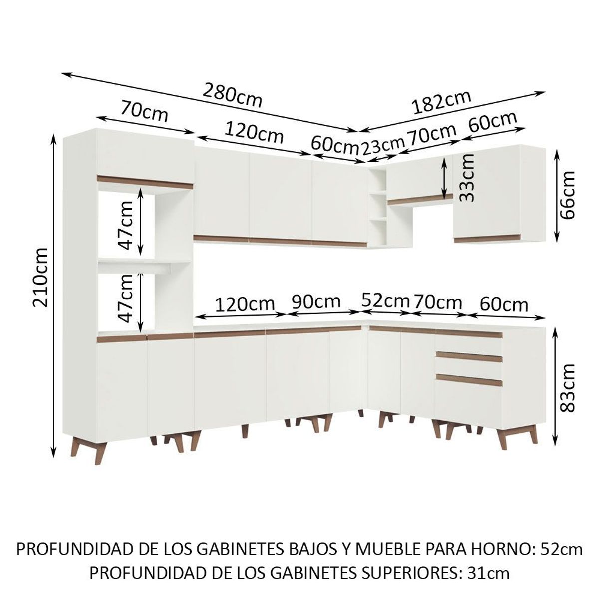 MADESA - Cocina Integral de Esquina Reims 4.60 m con Encimera Blanco 01