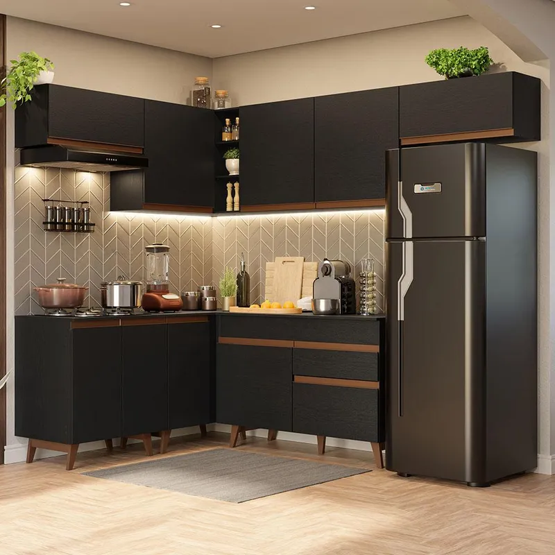 MADESA - Cocina Integral de Esquina Reims 400 m con Encimera 03 Negr - Negro