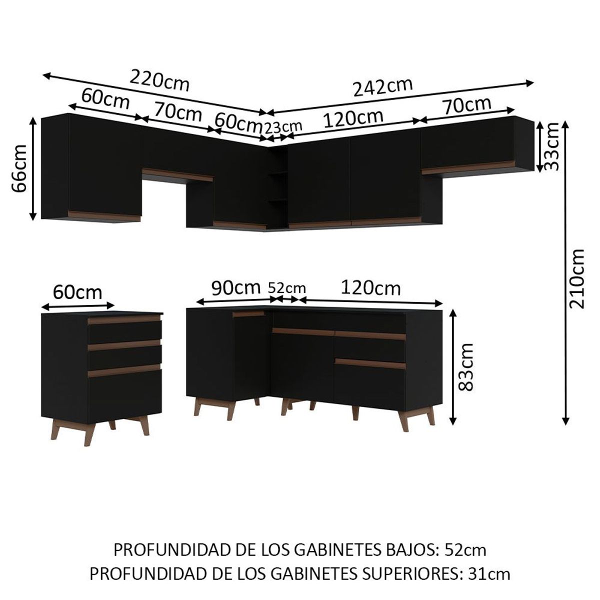 MADESA - Cocina Integral de Esquina Reims 4.60 m con Encimera Negro 03