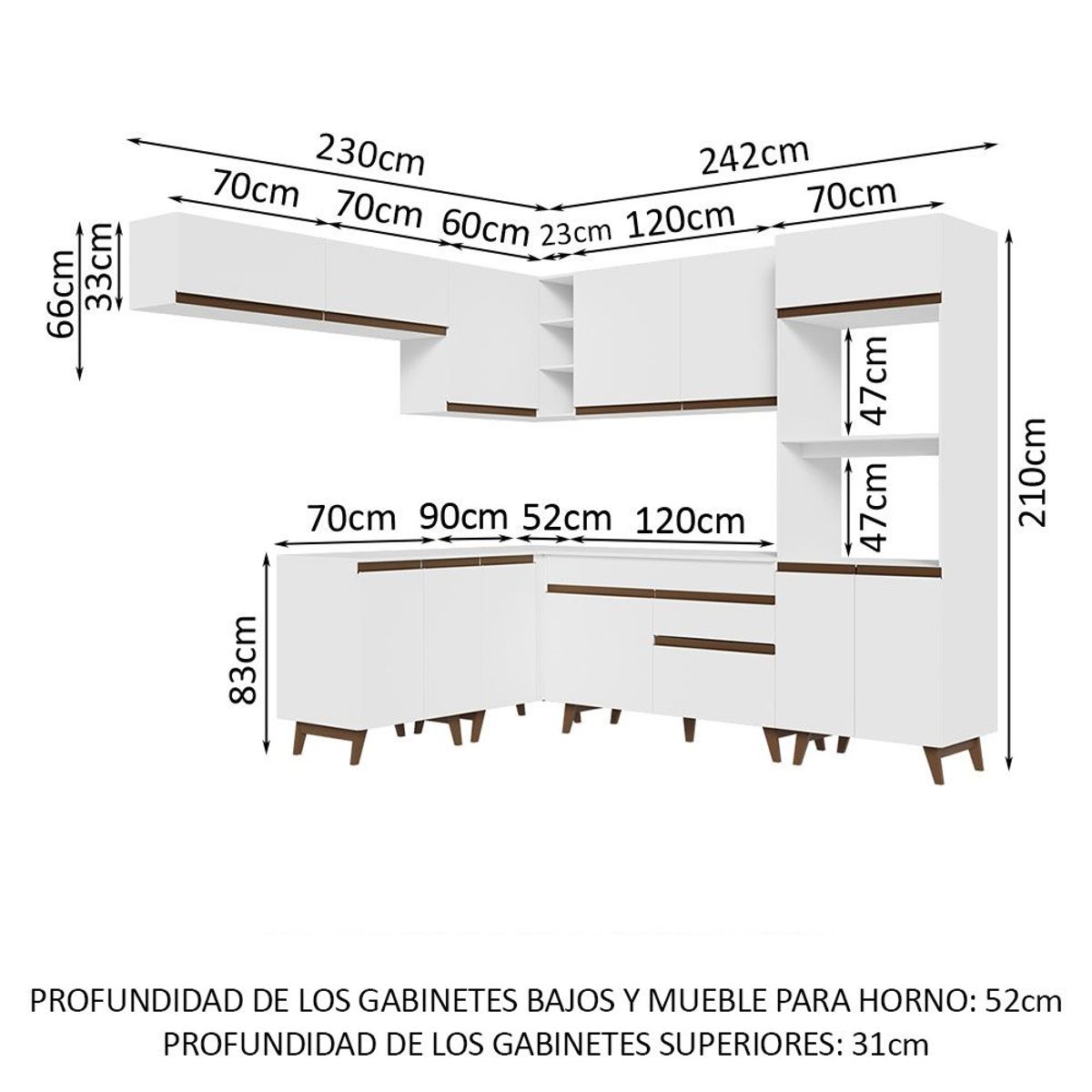 MADESA - Cocina Integral de Esquina Reims 4.70 m con Encimera Blanco 01