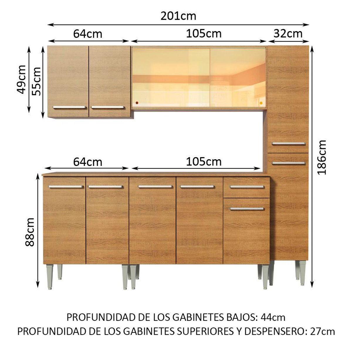 MADESA - Cocina Integral Emilly West 2.00 Metros Marrón