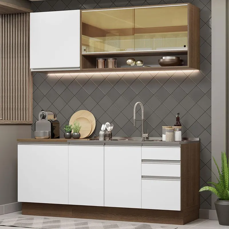 MADESA - Cocina Integral Glamy 180 m Marrón Blanco 06 - Marrón