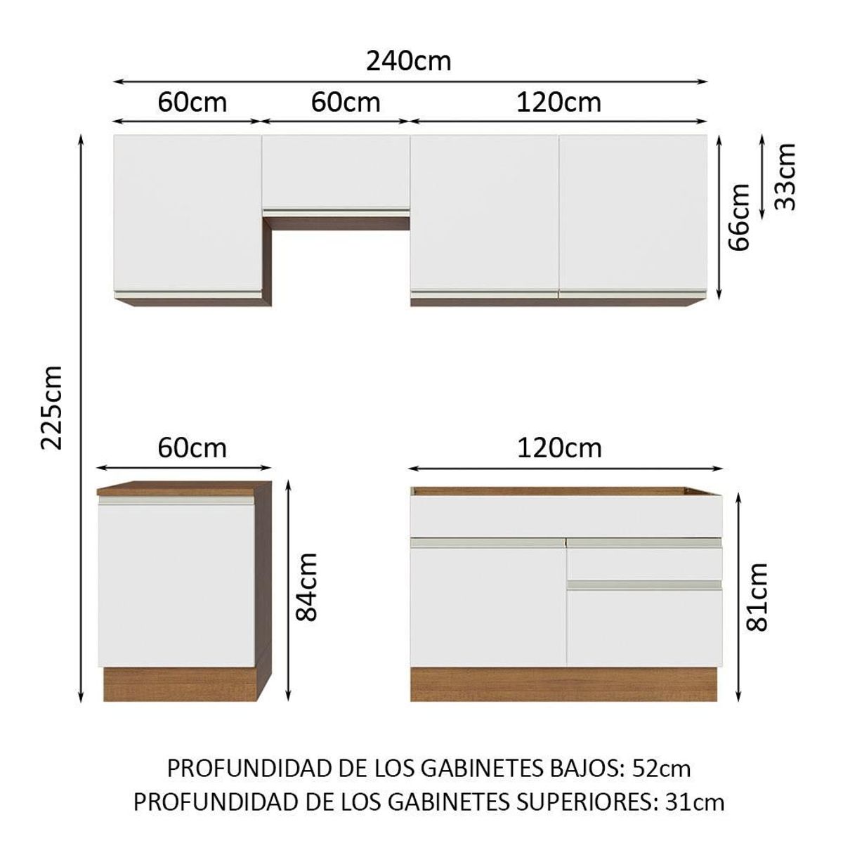 MADESA - Cocina Integral Glamy 2.40 Metros Marrón/Blanco 08