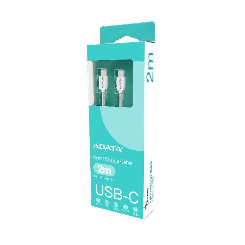 ADATA - Cable USB-C a USB-C ADATA 2 mtr 100W PD/QC Blanco
