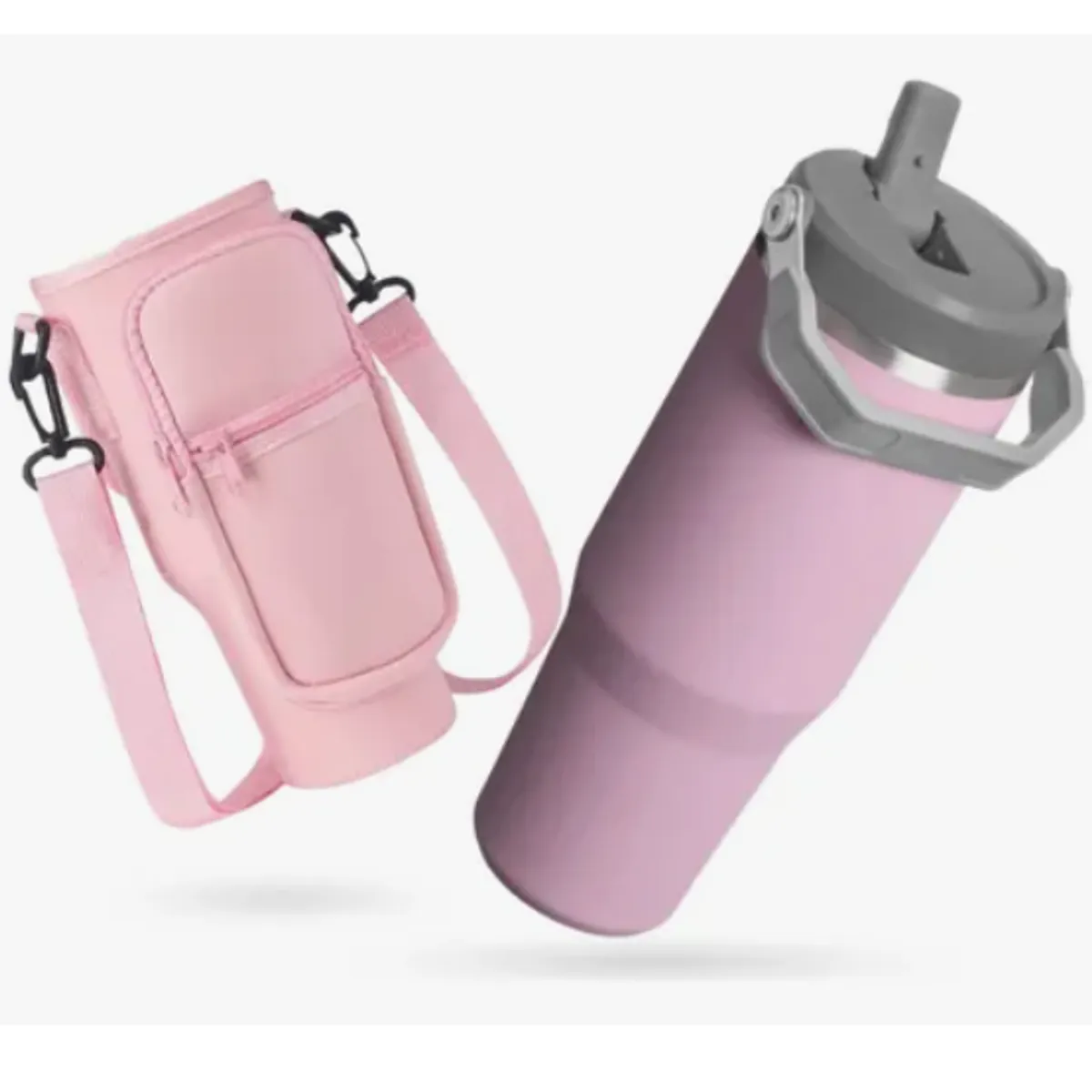 INNOVA - Termo 900 Ml Flip Con Funda De Neopreno Rosa Con Correa Y Bolsillos