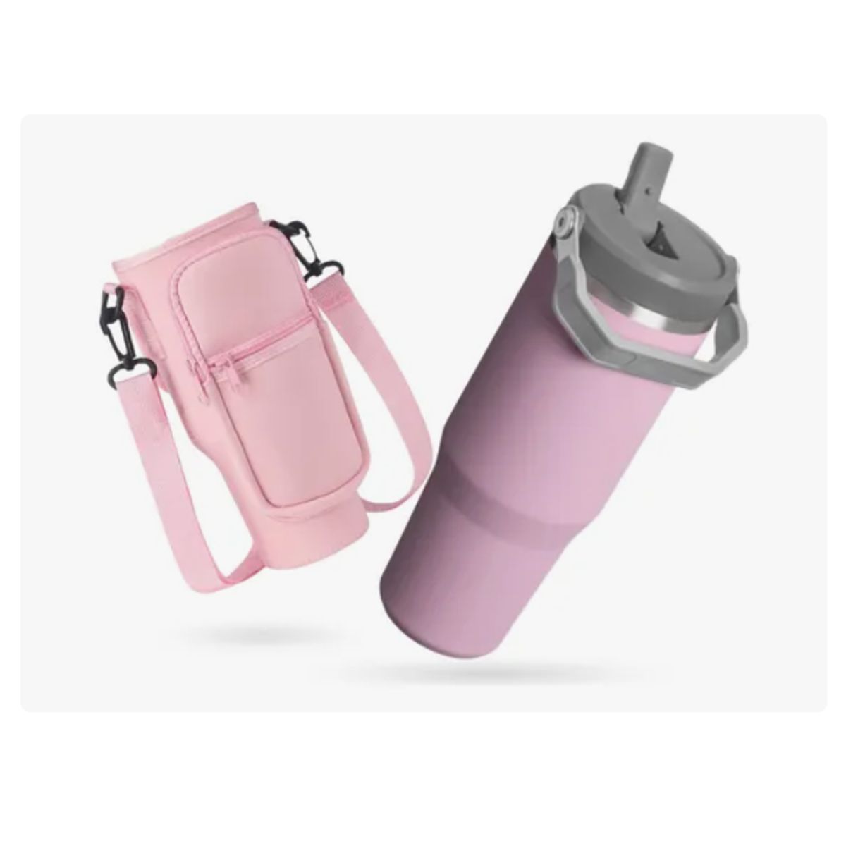 INNOVA - Termo 900 Ml Flip Con Funda De Neopreno Rosa Con Correa Y Bolsillos