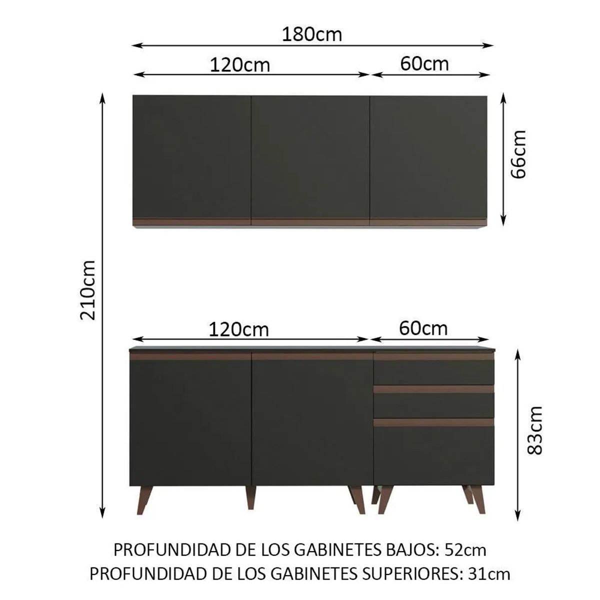 MADESA - Cocina Integral Reims 1.80 m con Encimera Negro 80