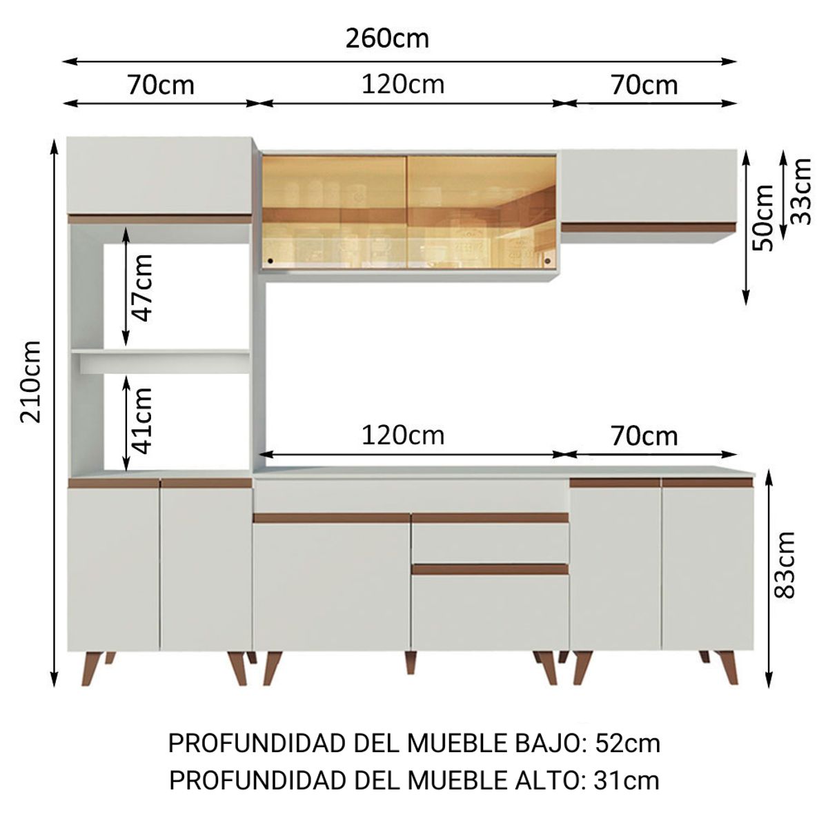 MADESA - Cocina Integral Reims 2.60 m con Encimera Blanco 02