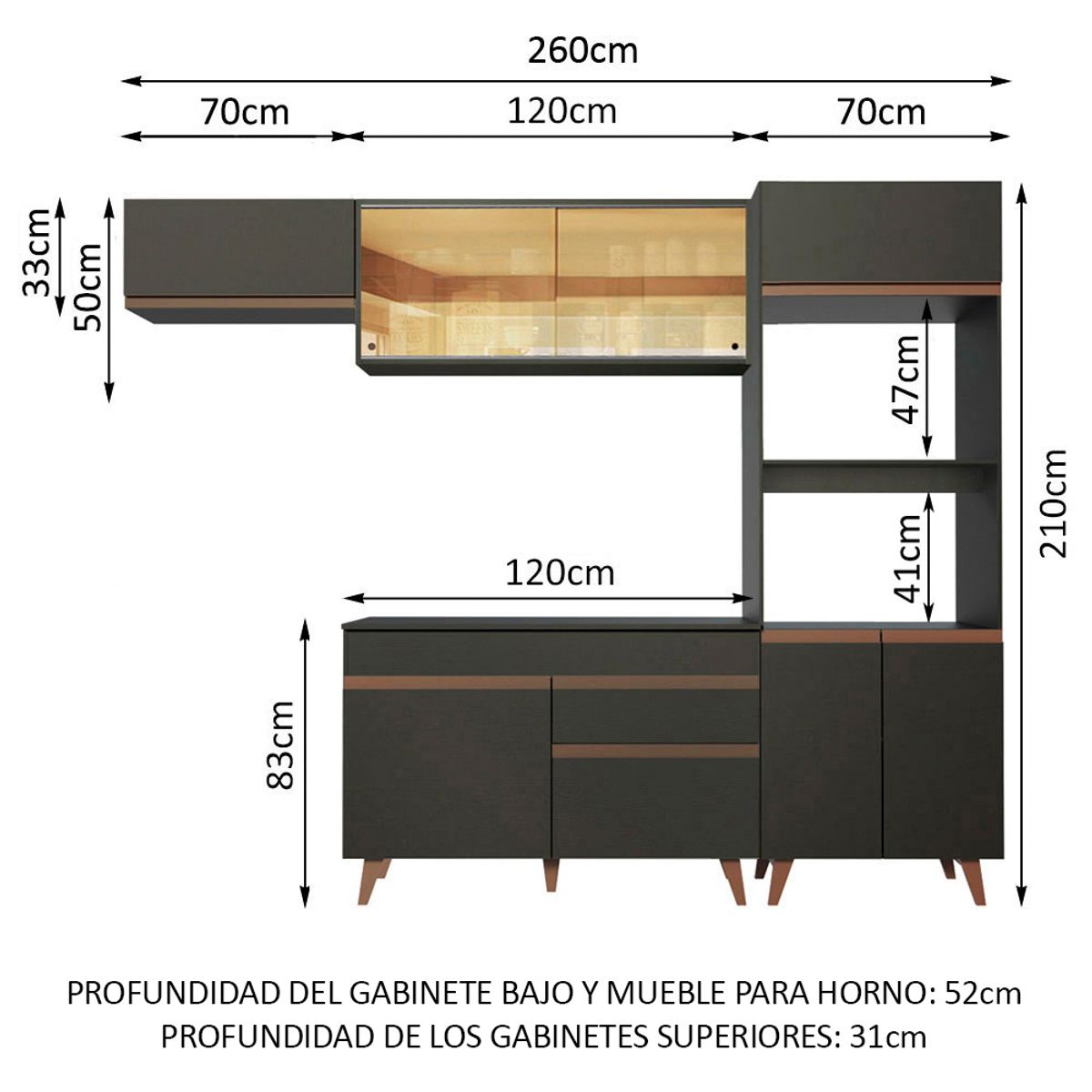 MADESA - Cocina Integral Reims 2.60 m con Encimera Negro 01