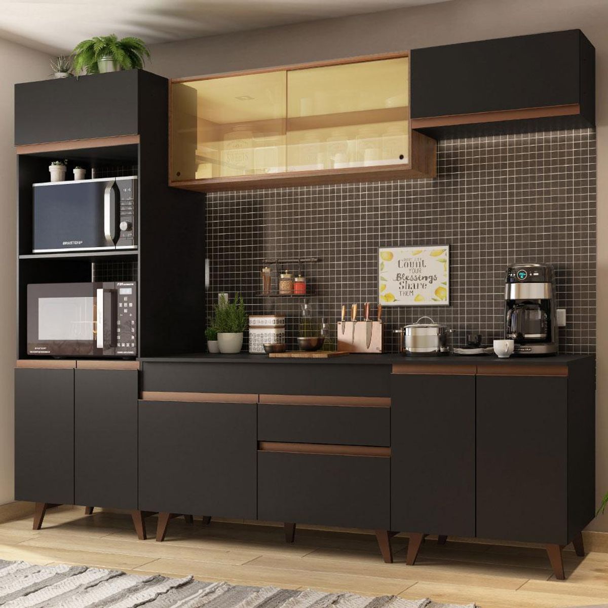 MADESA - Cocina Integral Reims 2.60 m con Encimera Negro/Marrón 02