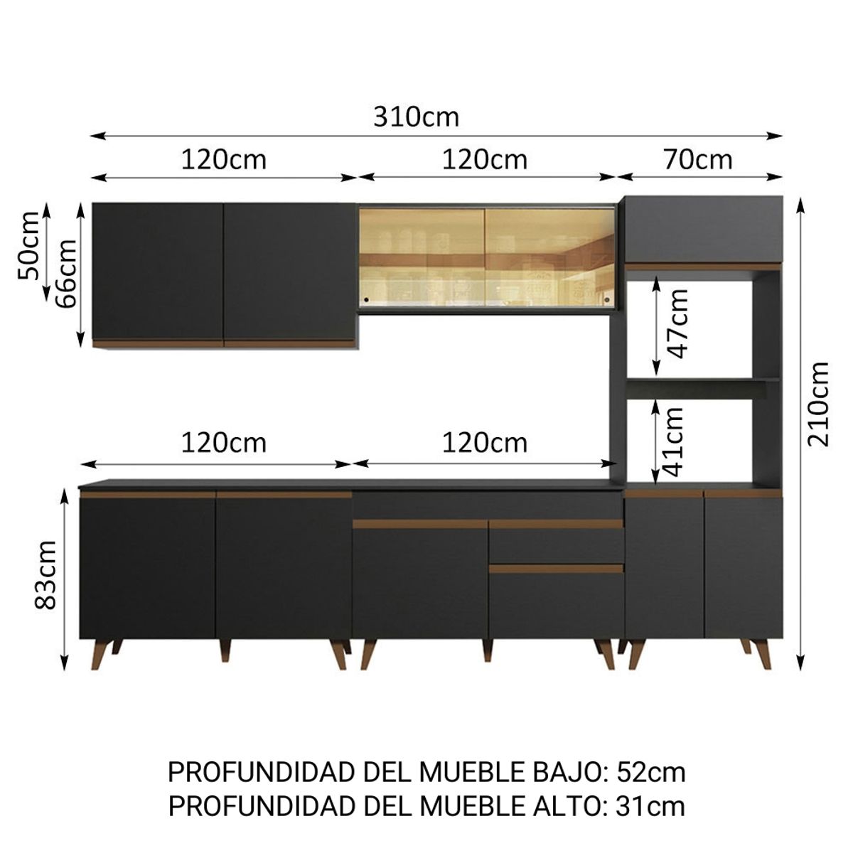 MADESA - Cocina Integral Reims 3.10 m con Encimera Negro 01