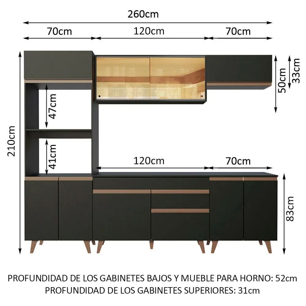 MADESA - Cocina Integral Reims 2.60 m con Encimera Negro 02