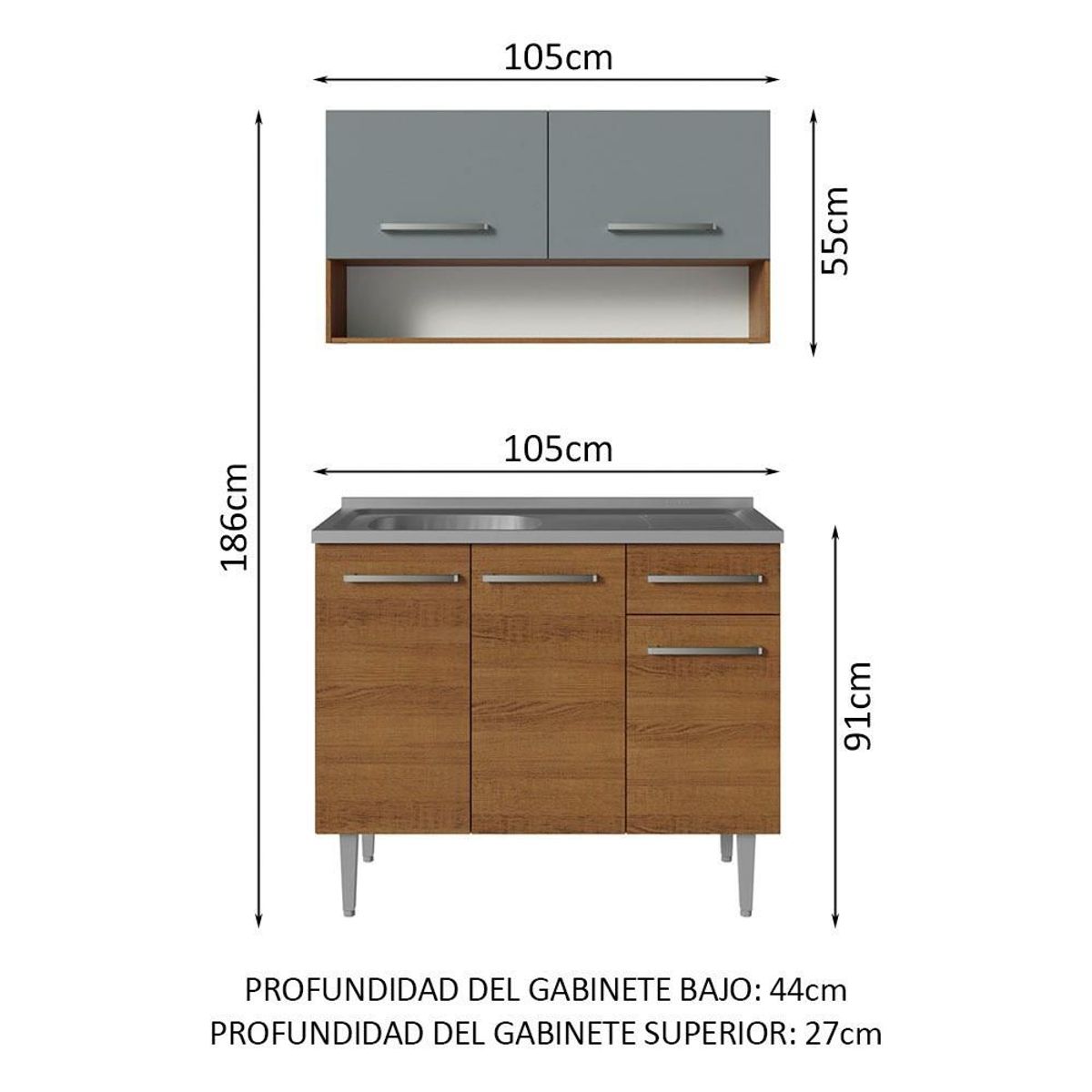 MADESA - Cocina Integral Compacta Emilly 1.05 m con Mesón de Acero Marrón/Gris 04