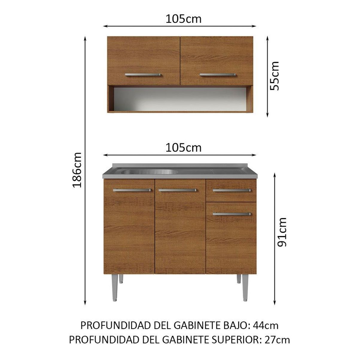 MADESA - Cocina Integral Compacta Emilly 1.05 m con Mesón de Acero Marrón 04