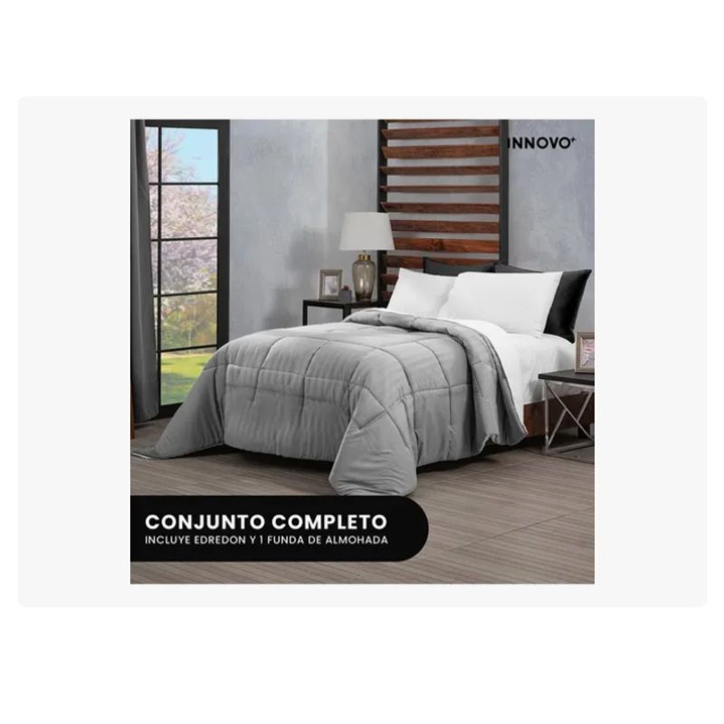 INNOVA - Edredón Microfibra Para Cama Sencilla 2 Fundas Tela Suave Gris Claro
