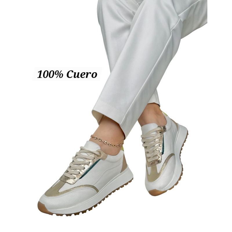EVEGONZ - Tenis Blanco de Cuero Zapato Deportivo Mujer