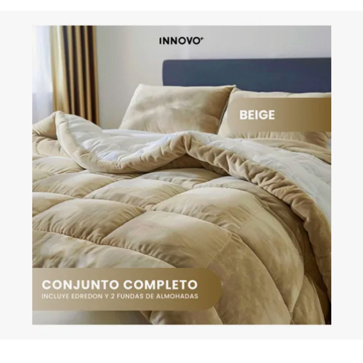 INNOVA - Cubrelecho Ovejero Cama Queen Suave Reversible 2 Fundas Premium Beige