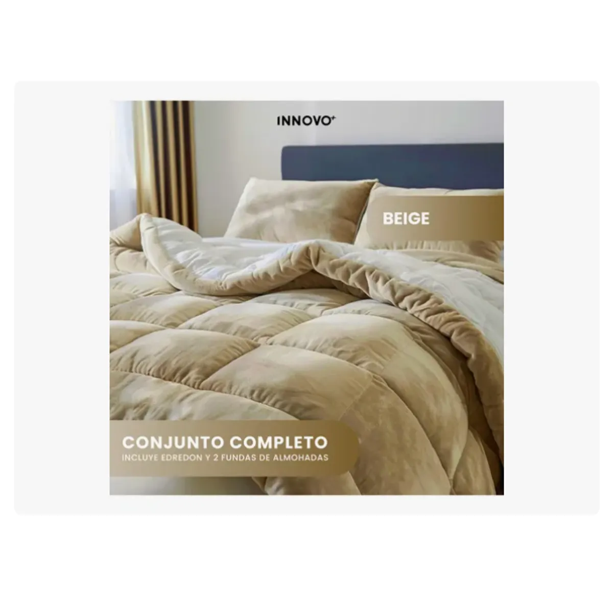 INNOVA - Cubrelecho Ovejero Cama Queen Suave Reversible 2 Fundas Premium Beige