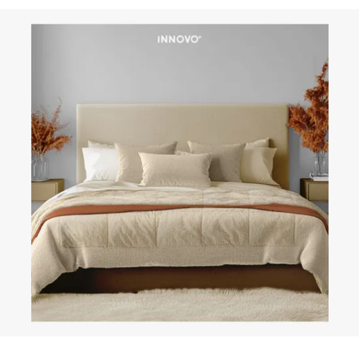 INNOVA - Cubrelecho Ovejero Cama Queen Suave Reversible 2 Fundas Premium Beige