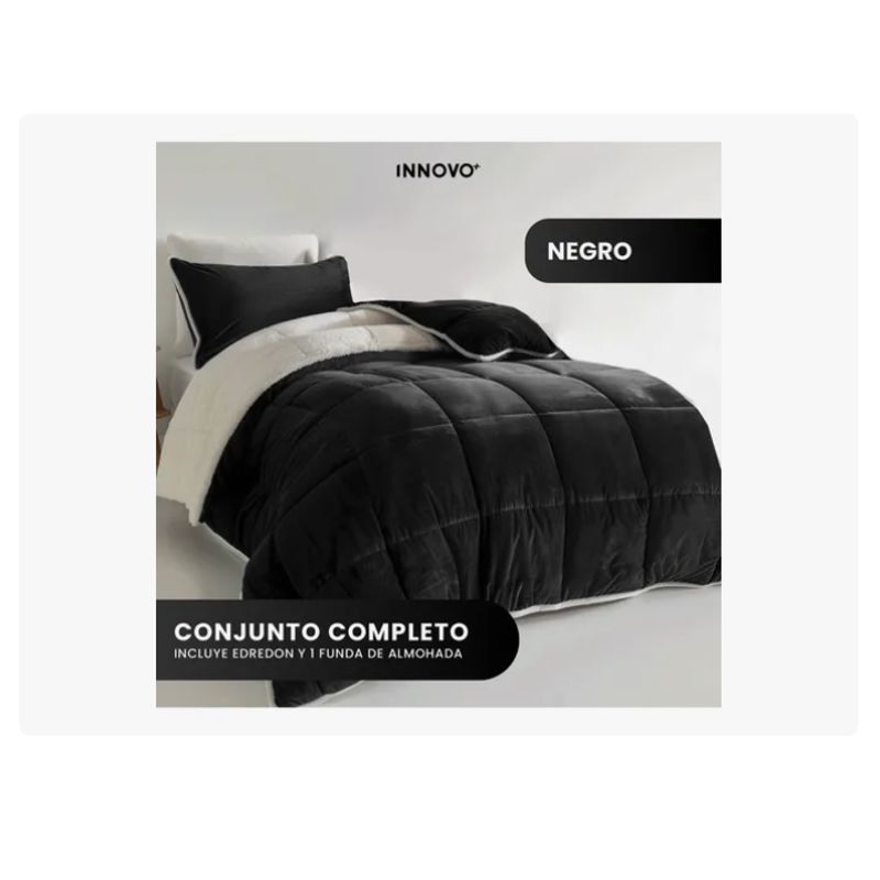 INNOVA - Edredón Cama Sencilla Reversible Ovejero Suave Negro Doble Fas